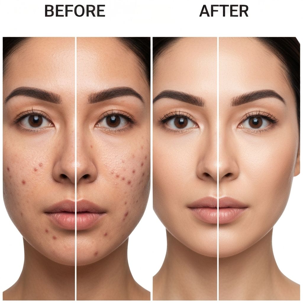 Client before and after Korean facial treatment showing improved skin texture