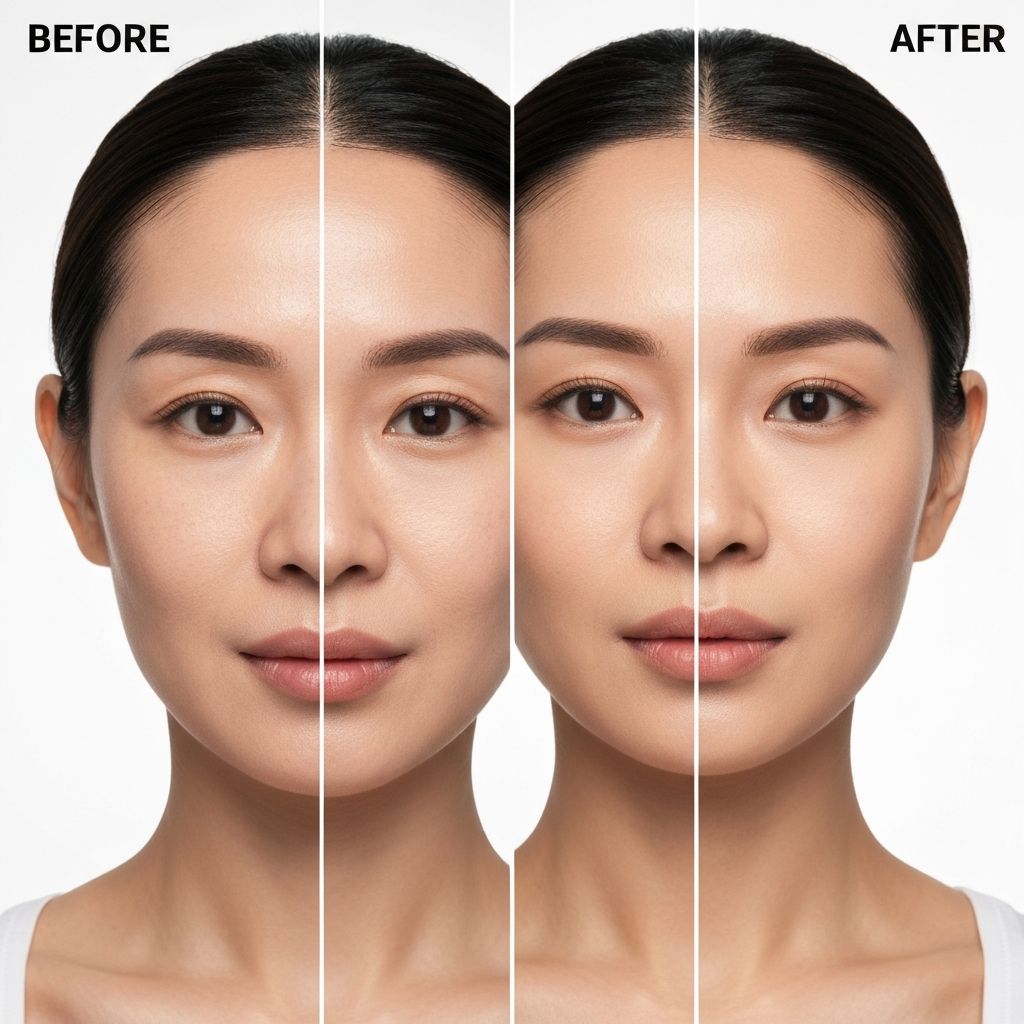 Client before and after Korean facial treatment showing reduced dark spots